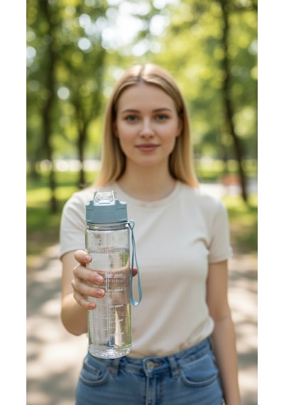 Bymyhand Mavi Taşıma Kulplu Kilit Kapaklı Pipetli Suluk Okul Matarası 1000 Ml