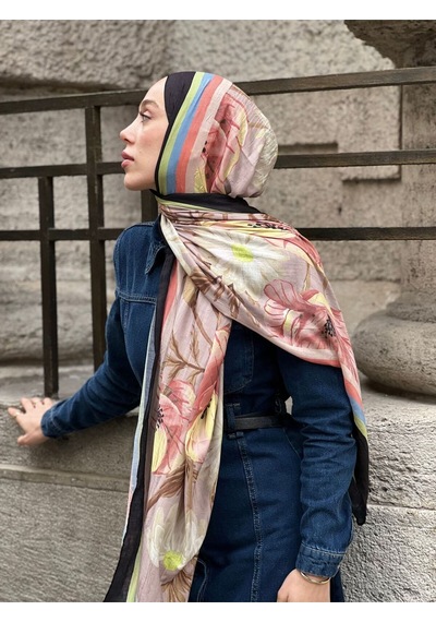 Moda Kaşmir Margarit Desen Bambu Şal Siyah-mavi