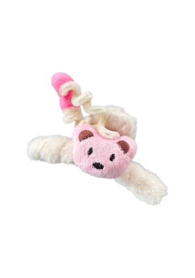 Caş Dekorasyon Krem Renk Ayıcıklı Peluş Mandal Toka Krem