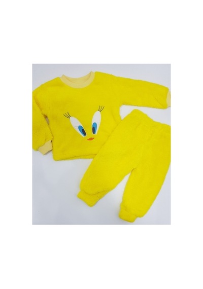 Kız Çocuk Peluş Tweety Desenli Pijama Takımı Sarı Sarı Zyc Twt