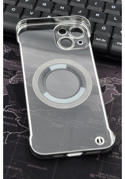 Apple Uyumlu iPhone 13 Uyumlu Gümüş Gri Silver Renkli İnce Kenarlı Şeffaf Sert Kapak Kılıf Gri -