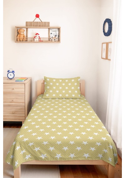 Yıldız Sarı Genç Odası Tek Kişilik Pike Takımı - Minimal Hardal 160x220 Cm Kapitone Yatak Örtüsü Ahenkli Yosun Buharı