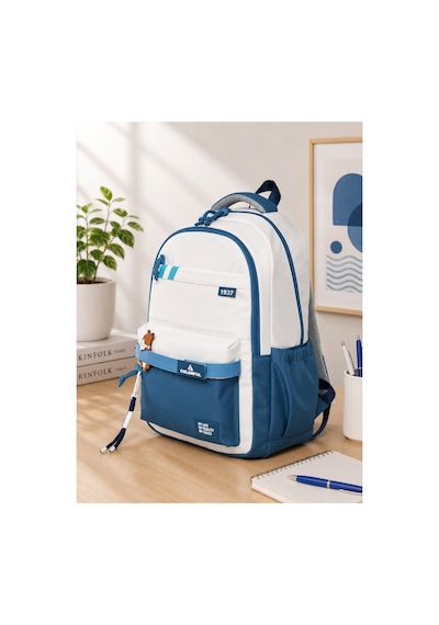Unisex Ortaokul Lise Okul Sırt Çantası 16 İnç Laptop Bölmeli Soft Kumaş Hafif Mavi