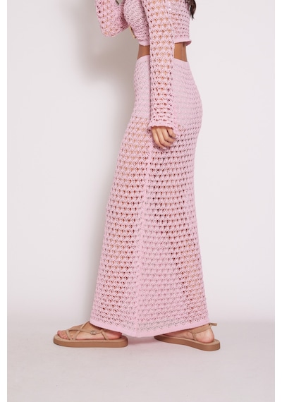 Ajurlu Aksesuarlı Triko Takım Pembe
