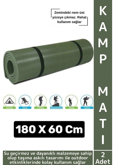 Dayanıklı Kamp Outdoor Yoga Pilates Su Geçirmez 12 Mm Kalın Köpük 180 X 60 Cm Askeri Haki Mat 2 Adet Çok Renkli
