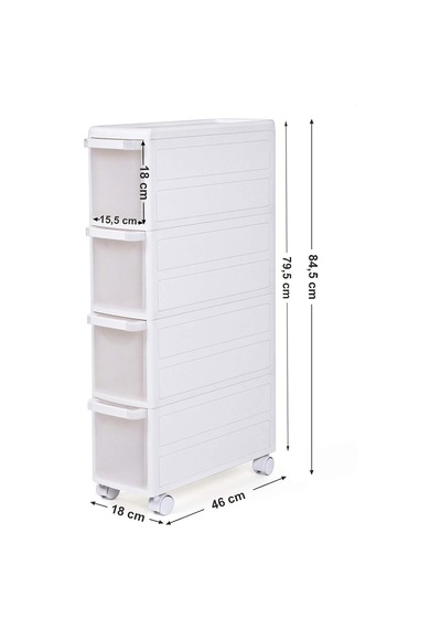 4 Çekmeceli Raf, 4 Katlı 2 Ayrı Parça Kullanım, Mutfak Rafı Banyo Raf Standı Tekerlekli Niş Raf 84,5 Cm Yükseklik, Beyaz Kfr05w
