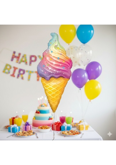 110x50 Cm Dondurma Folyo Balon 47 İnç - Doğum Günü Parti Dekorasyon Balonu Çok Renkli