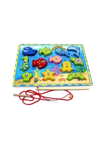 Ahşap İpli Mıknatıslı Balık Tutma    Oyunu -İpli Bultak Puzzle