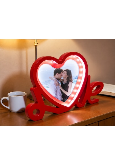 Love Yazılı Led Işıklı Kişiye Özel Fotoğraflı Sihirli Ayna-çerçeve