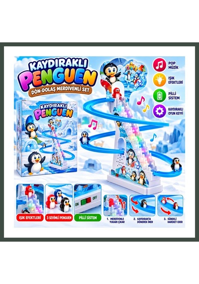 Bezos Dmn2021-4 Kaydıraklı Dön-dolaş Merdivenli Penguen Seti Nhr Çok Renkli
