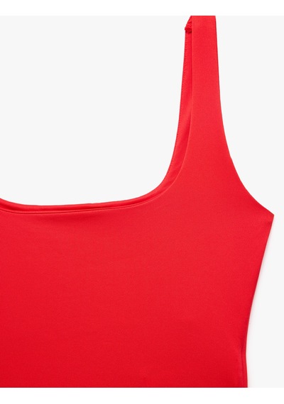 Koton Kare Yaka Slim Fit Kalın Askılı Crop Üst Kırmızı 6sak10228ek