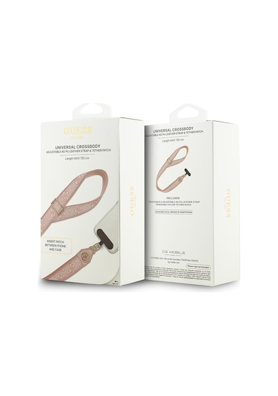 Guess Lisanslı Taşlı 4g Metal Logolu Çapraz Vücut Telefon Askı Kayışı 150cm Pembe Pembe
