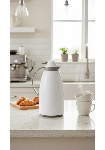 Cam İç Hazneli Vakumlu Termos 1.0 Litre - Sıcak Ve Soğuk Tutucu Beyaz Renkli