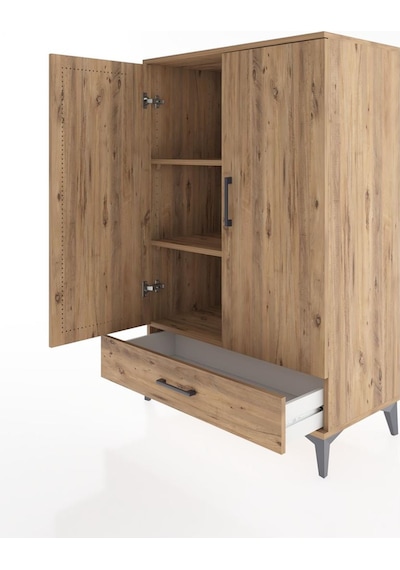 Hyperion Dolap 3 Raflı Tek Çekmeceli 2 Kapaklı 88x44x134 Çam-çam Çam