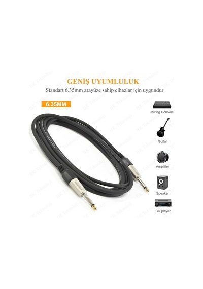 Mono 6.35mm 1/4" Jack Gitar Amfi Enstrüman Kablosu - 1 Metre