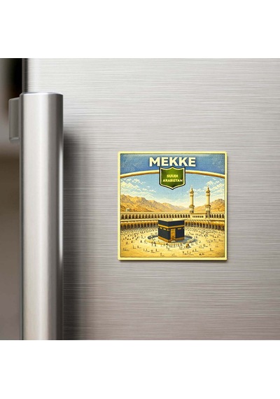 Retro Suudi Arabistan Mekke Şehri Temalı Vintage Buzdolap Magneti 9x9 Cm