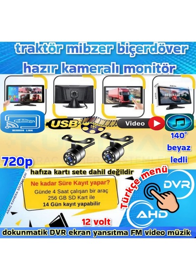 Havalı Tohum Makinası Mibzer 2 Adet Ahd 720p Beyaz Ledli Kamera Dokunmatik 10.36 İnç Monitör 12 V