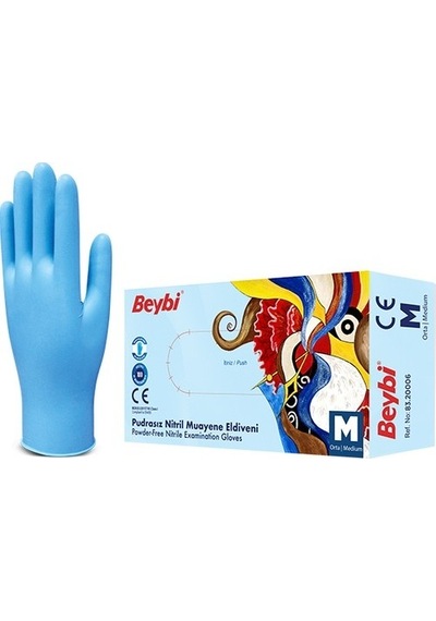 Beybi Mavi Pudrasız Nitril Eldiven M 20 x 100'lü