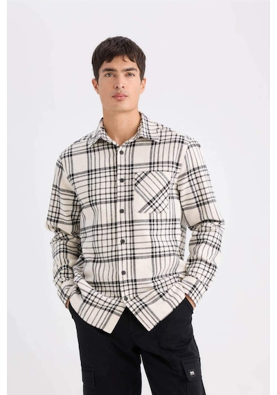 DeFacto Regular Fit Kareli Flanel Cep Detaylı Uzun Kollu Gömlek D3499AX24WNER98