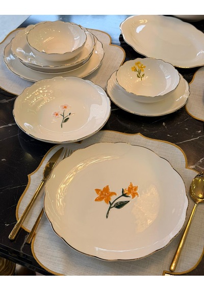 24 Parça 6 Kişilik Porselen Hand Made Yemek Takımı-5322 Beyaz