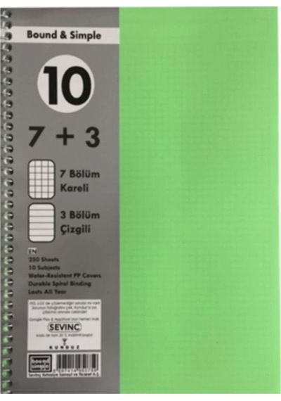 A4 7+3 250 Yaprak Pp Kapak Ayraçlı Defter Adet