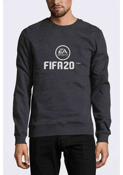 Fıfa 2020 Baskılı Füme Antrasit Erkek Örme Sweatshirt