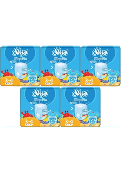 Sleepy Mayo Bebek Bezi 3-4 Numara Maxi 100 Adet 5'li