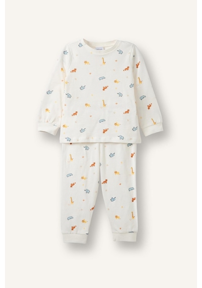 Defacto %100 Pamuk Hayvan Desenli Uzun Kollu Üst Lastikli Paça 4lü Pijama Takımı Erkek Bebek I1440a526augr91 Gri-gr91