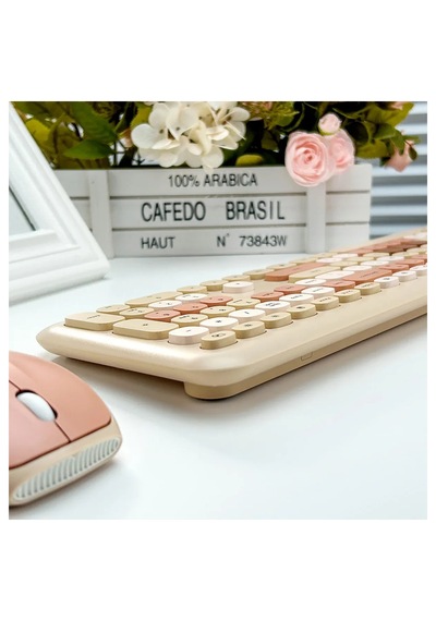 Mofıı 666 Kablosuz Klavye Mouse Seti 2.4g Retro Yuvarlak Tuşlu 110 Tuş Renkli Set Optik
