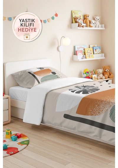 Geometrik Bej Genç Odası Tek Kişilik Pike Takımı - Hardal Antrasit 160x220 Cm Kapitone Yatak Örtüsü Gölge Sis Dokunuşu