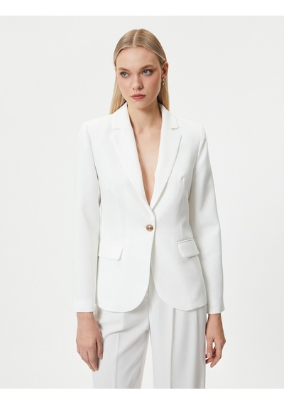 Koton Blazer Ceket Tek Düğmeli Kapaklı Cepli Kırık Beyaz 4sak50016uw 4SAK50016UW001 Ekru