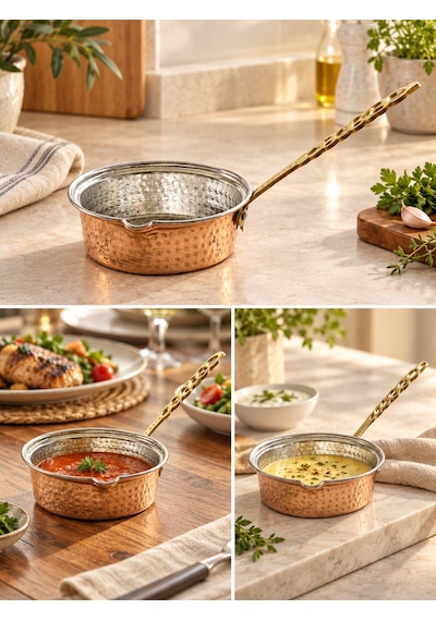 Aura Copper Kalın Bakır Sosluk 12 Cm 1 Mm El Dövmesi Uzun Saplı Sos Tavası Ss-00002