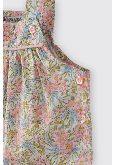 Panço Liberty Kumaş Çiçek Desenli Kız Bebek Salopet Pembe