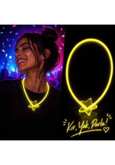 Fosforlu - 551 - Yıldız Parti Kolyesi Neon Işıklı Kolye - Csmo-tex - Sarı Renk