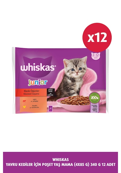 Whiskas Sığırlı ve Tavuklu Yavru Kedi Maması 4'lü 12 x 340 G