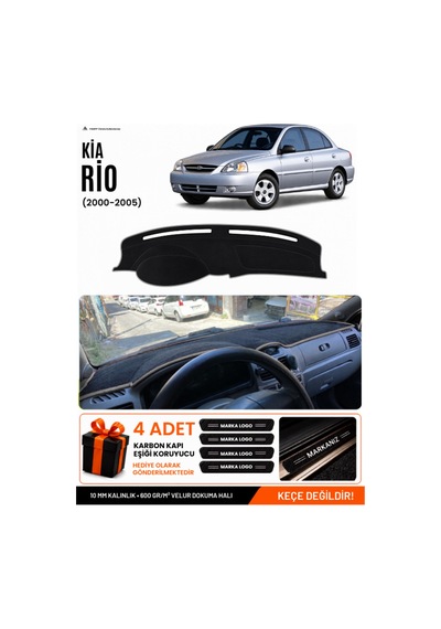 Kia Rio 2000-2005 Uyumlu Torpido Koruma, Torpido Örtüsü, Torpido Kılıfı - Siyah Gri