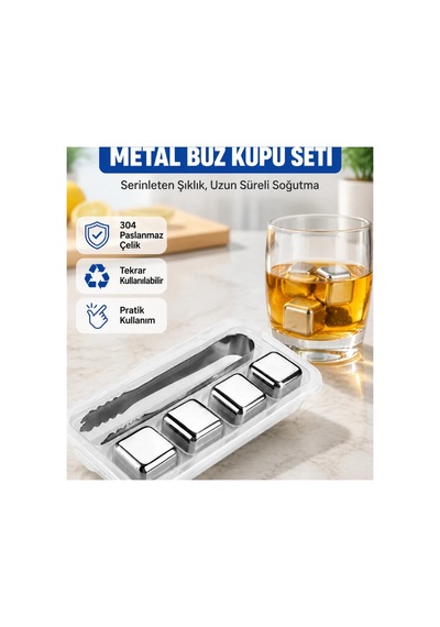 304 Paslanmaz Çelik Metal Buz Küpleri Ve Buz Klipsi Seti Renkli