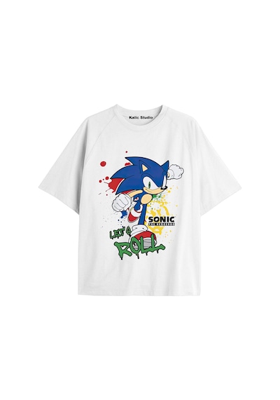 Kalic Studio Unisex Bay Sonic Desenli Beyaz Yazlık T-shirt Beyaz-196