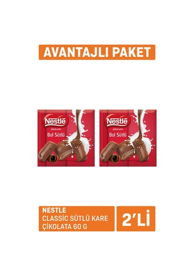 Nestle Classic Sütlü Kare Çikolata 2 X 60 G - 6 Adet Tarı