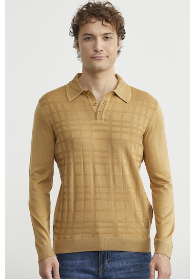 Sementa Polo Yaka Ekose Motifli Triko Kazak - Kamel CAMEL