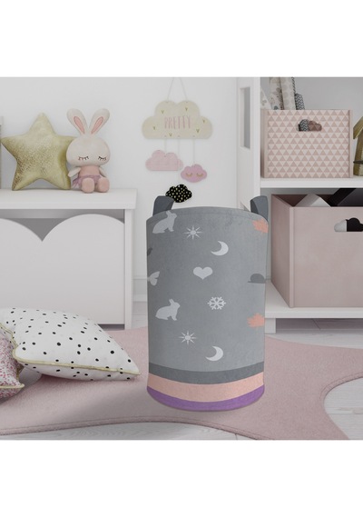 Mekta Home Bebek Ve Çocuk Odası Renkli Soft Ve Karışık Figür Desenli Oyuncak Sepeti Gri