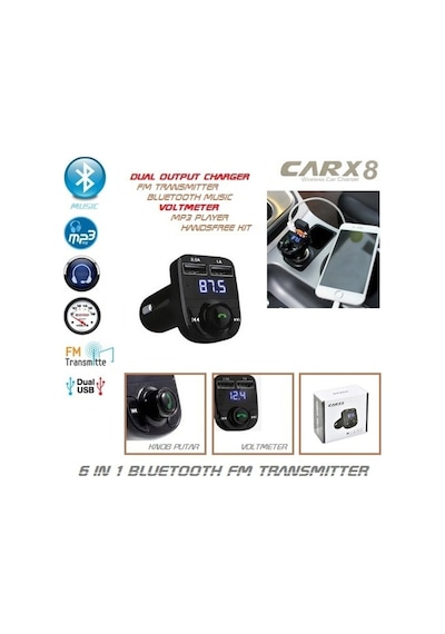 Araç Kiti Fm Transmitter Usb Girişli Bluetooth 4.1 Carx8