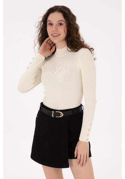 U.S. Polo Assn. Kadın Krem Yarım Balıkçı Yaka Kazak 50310051-VR256
