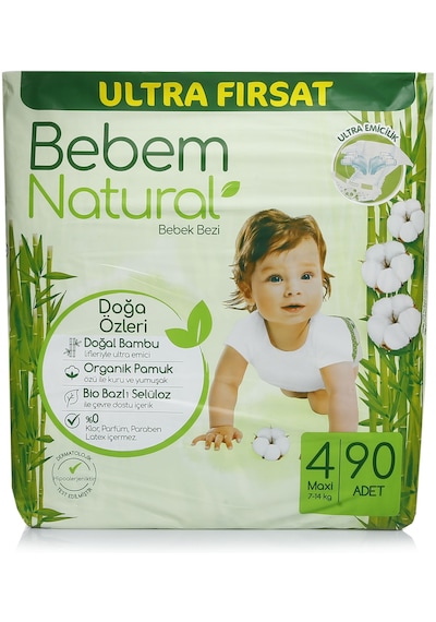 Bebem Natural Bebek Bezi 4 Numara Maxi Ultra Fırsat Paketi 90 Adet