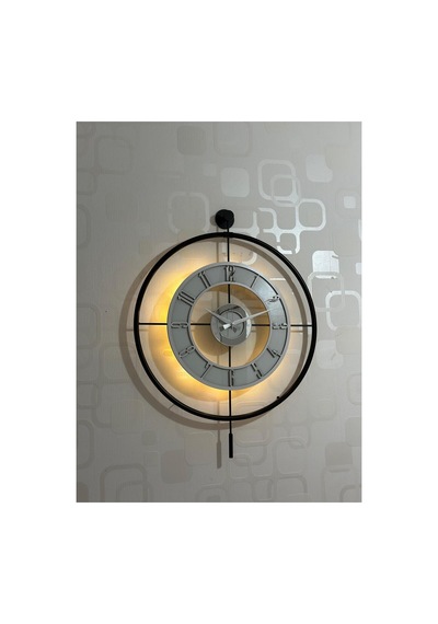 Pey Aksesuar Metal Camlı Duvar Saati 60x80 Cm Büyük Boy Işıklı Gerçek Cam Siyah-şeffaf-beyaz-gümüş M61-siyah-şeffaf-beyaz-gümüş