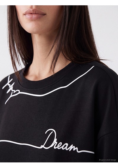 LC Waikiki Lc Waıkıkı Siyah Baskılı Soft Touch Kadın Sweatshirt
