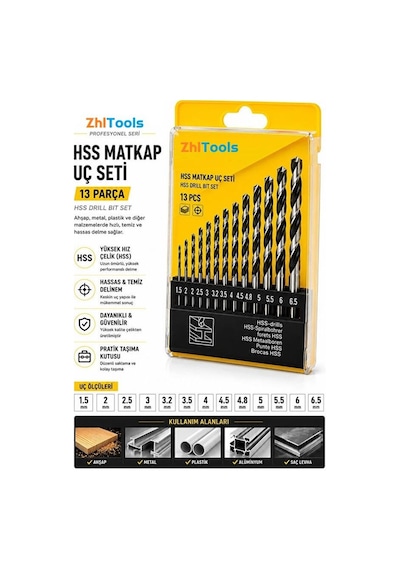 Zhltools 16 Parça Hss Matkap Ucu Seti Beton Ahşap Metal Delme