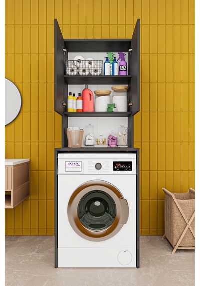 Asra Trend Çamaşır Makinesi Üstü Banyo Dolabı BD-01 %100 MDF İki Kapaklı Organizer Raf Antrasit Asra Trend Çamaşır Makinesi Üstü Banyo Dolabı BD-01 %100 MDF İki Kapaklı Organizer Raf Antrasit