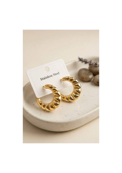 316l Çelik Gold Renk Retro Model Kalın Gövdeli Küpe Tj-bkp12049 Evimdeyokyok