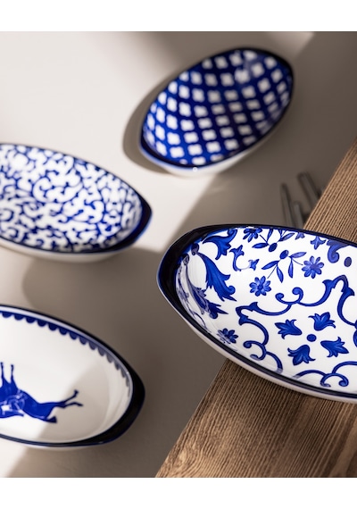 Reve Bleu Ellis Oval Tabak Seti - 22 Cm - Mavi/beyaz 8684427358665 Çok Renkli